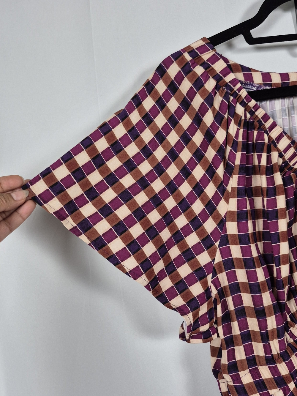 Ava & Viv Plaid V-Neck Midi Dress with Pockets Purple Cream XXL - Picture 4 of 8